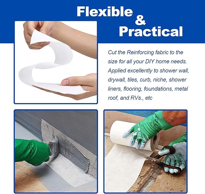 2 Pack 4 Inches x 164 Feet Waterproofing Membrane Anti Fracture Fabric, Reinforcing Water Barrier Drywall Mesh Tape, Liquid Waterproof Membrane Fiberglass Tape for Shower Wall,Seam