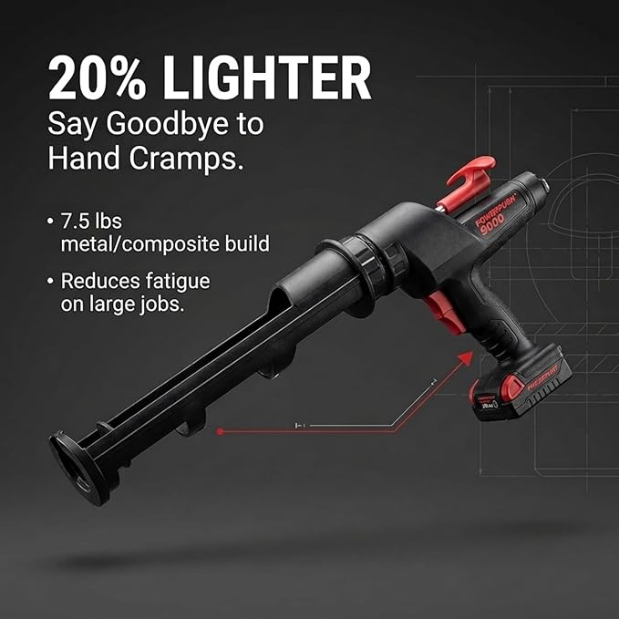 Heavy Duty Caulking Gun | 20V Cordless Caulk Gun | 29oz Cartridges 856m 1 Quart l | 900lbs Thurst | No Drip Professional Calking for Painters, DIYers, Automotive, Contractors
