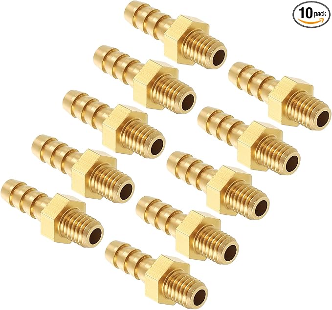 Pack of 10 Brass Hose Barbs Fittings 3mm Hose Barbs to M3x0.5 Male Fittings for Home Machines, Massage Bathtubs, and Irrigation Systems