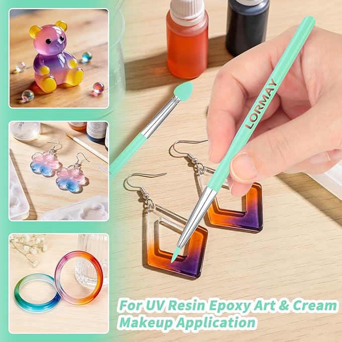 LORMAY 7 Pcs Silicone Brush Applicator Kit for UV Resin Epoxy Art Crafts and Cream Makeup Products, Mint Green