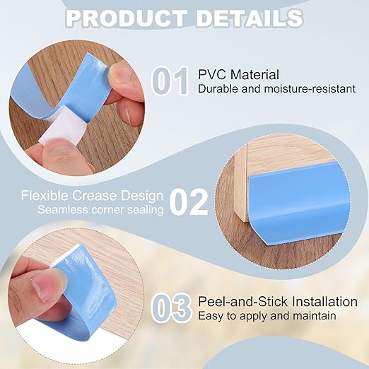 PATIKIL 1" x 3.3 ft Caulk Tape, Caulk Strips PVC Self Adhesive Caulking Tape Waterproof Edge Protectors for Bathroom Accessories Kitchen Countertop, Blue