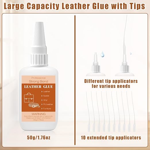 50g Leather Glue Adhesive, Permanent Washable Clear Special Fabric Glue Strong Bonding Clear Super Glue for Leather, Shoes, Wallets, Furniture
