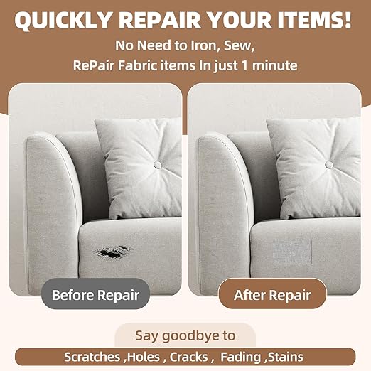 Fabric Repair Patch, 17X79 Inch Fabric Large Repair Tape, Self-Adhesive Patches for Furniture, Sofa, Car Interior, Shoes, Hand Bag, Clothing (Dark Grey, 17X79 Inch)