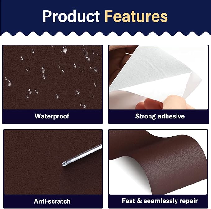 Zenyao Leather Repair Patch Tape - Self Adhesive Leather Repair Kit for Car Seat Furniture, Heavy Duty Vinyl Repair Patch for Couch Sofa, Waterproof Fix for Tears, 16x30 Inch Roll, Brown Burgundy