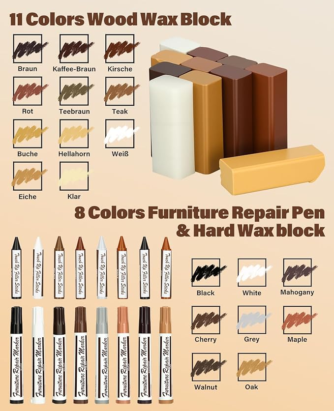 Wood Furniture Repair Kit - Includes Wax Melting Tool with Display, Hard Wax Filler, Marker Pen - Furniture and Countertop Repair Set, Hole for Floor, Table, Door, Cabinet