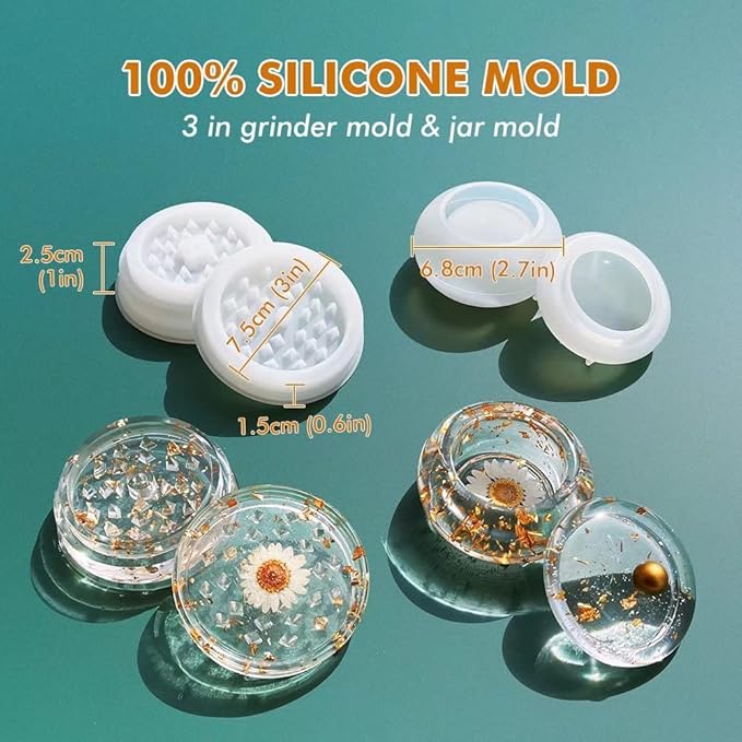 6 PCS Silicone Molds for Resin - Large Resin Molds with Rolling Tray Mold and Resin Grinder Mold for Grind and Storage, DIY Resin Epoxy Kit