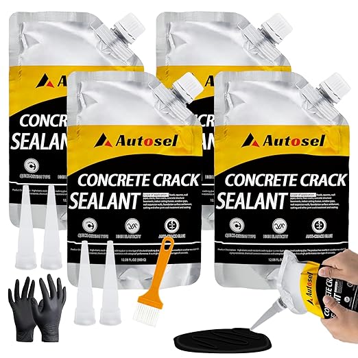 Asphalt Crack Filler Black, 4 Packs Self-Leveling Driveway Crack Filler, Waterproof Concrete Crack Filler & Cement Crack Filler for Long-Lasting Concrete Repair, Quick-Drying Asphalt Sealant