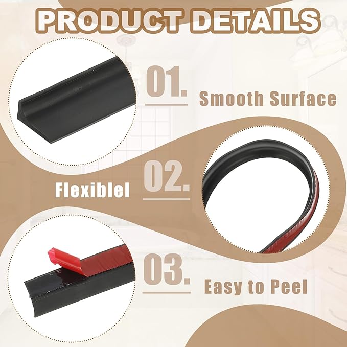PATIKIL 39 Inch Collapsible Shower Threshold Water Dam Guard, Shower Stopper Barrier Self Adhesive Sink Splash Guard for Frameless Shower Door Bottom, Black (0.8"Wx0.5"T)
