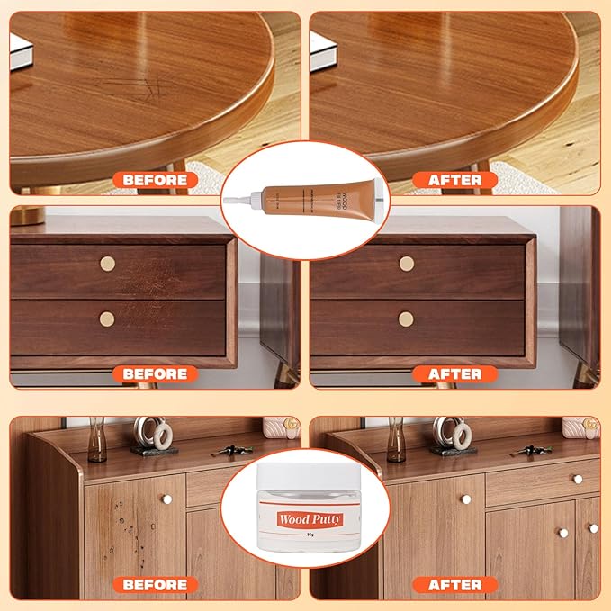 Walnut Wood Filler Kit,Wood Putty with 3 Color Laminate Floor Repair Kit for Scratch Cover & Restore Laminate Scratch, Cracks, Hole, Restofinisher Wooden Door, Furniture, Table, Cabinet