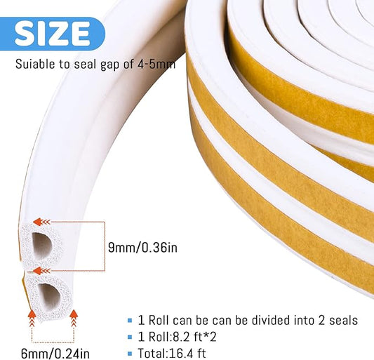 CloudBuyer Door & Window Weather Stripping, Soundproof Insulation Seal Strip with Self-Adhesive Rubber Collision Protection, 16.5 Ft (White)