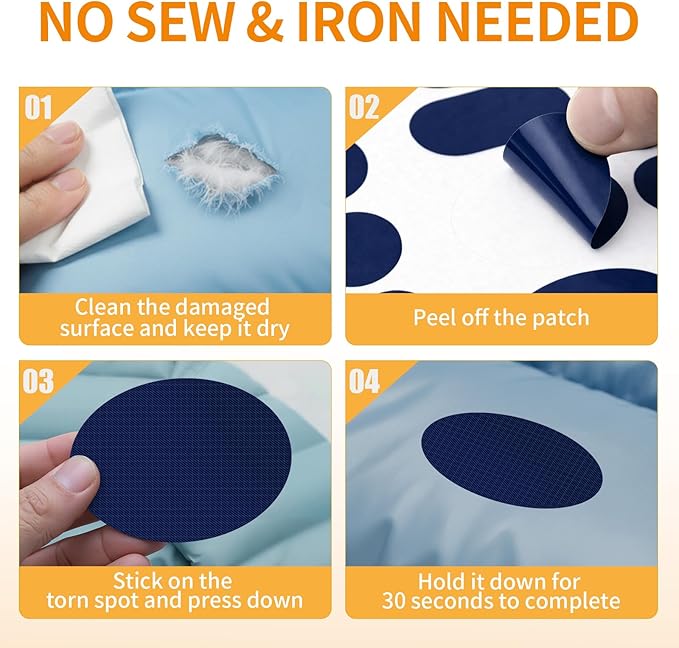 Waterproof Self-Adhesive Fabric Repair Tape - Tent Repair Kit,4pcs Nylon Fabric Patches for Jacket, Clothes, Puffer Down Jacket,Sleeping Bag, Outdoor Gear Tenacious Repairs Tape, NavyBlue