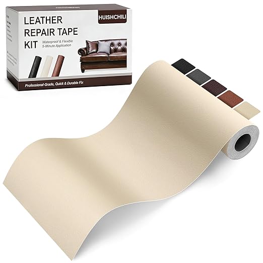 Beige Leather Repair Tape, 3.15" x 59" Heavy Duty Vinyl Repair Patch, Waterproof Self Adhesive Leather Repair Kit for Fixing Holes & Scratches on Couch, Car Seat, Furniture