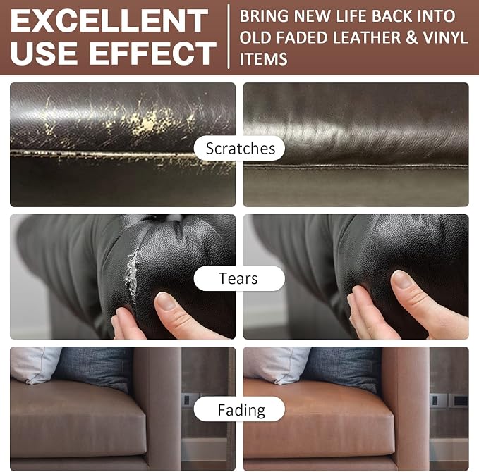 SEISSO Brown Leather Repair Kit for Furniture, Vinyl Couch Repair Kit for Sofa，Restores Any Material, Bonded, Pleather, for Scratch, Tears, Burn Holes with Super Easy Instructions (5 Colors)