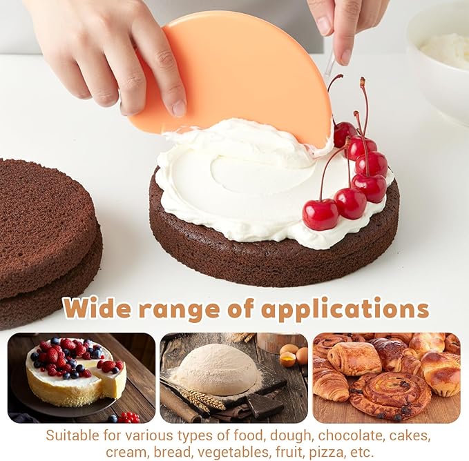 3PCS Dough Scraper Set, Plastic Bread Dough Scraper Tool, Flexible Bowl Scraper with Curved Edge, Kitchen Bench Scrapers for Bread Sourdough Cake Batter Pastry Cheese, Orange