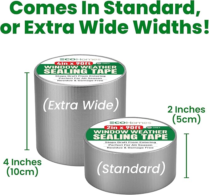 ECOHomes Window Weather Sealing Tape | Winter Weather Stripping Tape to Block Cold Drafts Through Window Gaps and AC Units, Insulation Seal and Draft Blocker for Home (2 Inch by 90 FT, Grey)