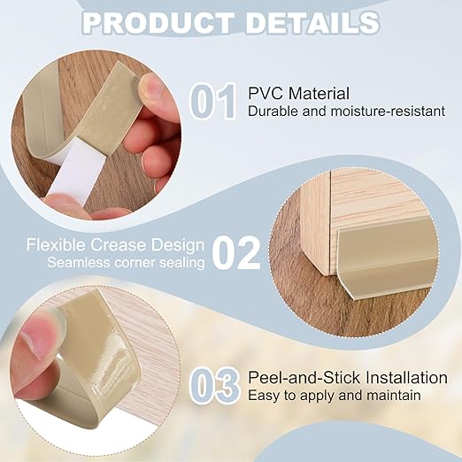 PATIKIL 1" x 16.4 ft Caulk Tape, Caulk Strips PVC Self Adhesive Caulking Tape Waterproof Edge Protectors for Bathroom Accessories Kitchen Countertop, Beige