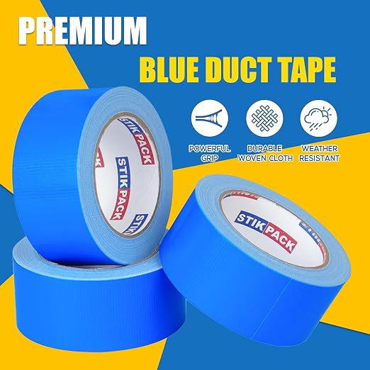 3 Rolls Blue Duct Tape, Heavy Duty Strong Industrial Colored Duct Tape 9mil x 2inch x 25yds Flexible, No Residue, Waterproof and Tear by Hand, Multi-Use for Indoor & Outdoor Repairs