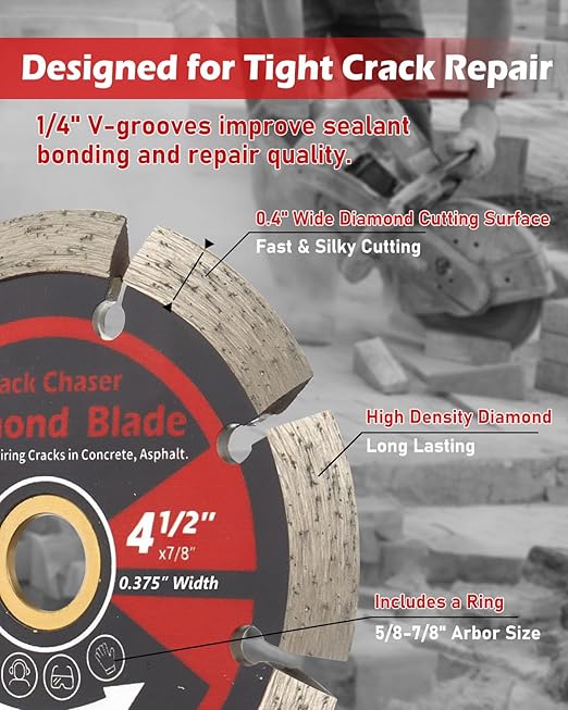 ZORUNNA 4.5" Diamond Crack Chaser Blade, 3/8" Wide Heavy-Duty Concrete & Asphalt Grinding Wheel for Crack Repair, Fits Angle Grinder with 7/8" Non-Threaded Arbor.