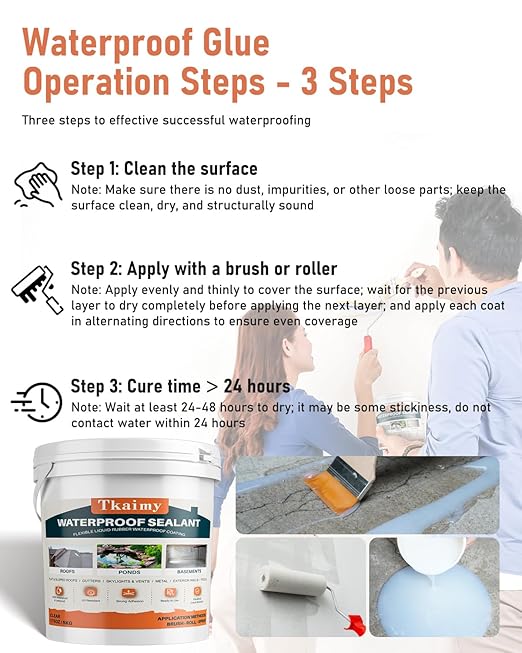 Tkaimy Transparent Waterproof Coating 175oz, Water-Based Invisible Waterproof Agent Leak Repair Sealant, Indoor & Outdoor Roofs, Shower Walls, Bathroom, Kitchen, Liquid Water Proof Clear Sealant