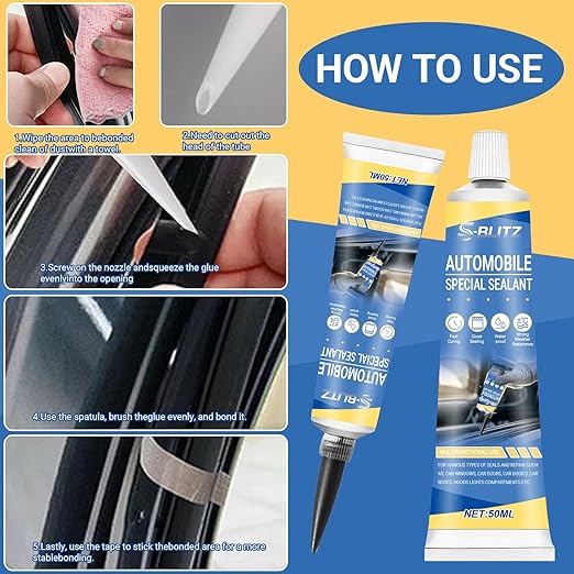 Window Sealant Black Silicone Sealant Water-Repellent Durable Sturdy, High Temperature Silicone Sealant Versatile Sealing Windscreen Sealant for Car Headlights, Rubber Seals (Blue)