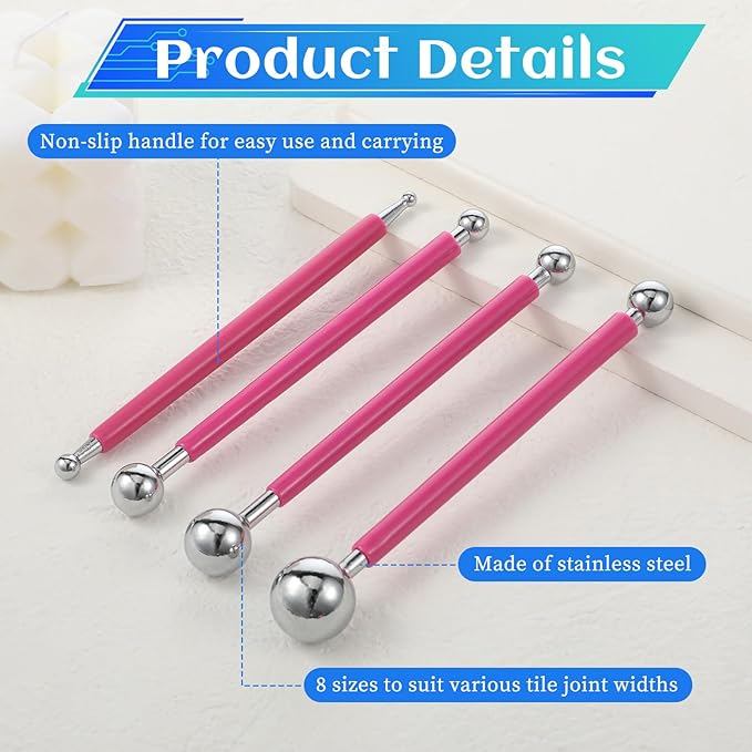 4 Pcs Caulking Ball Tool Kit Double Ended Dotting Tools Joint Grout Repair Metal Embossing Clay Tools for Tile Finishing DIY Crafts