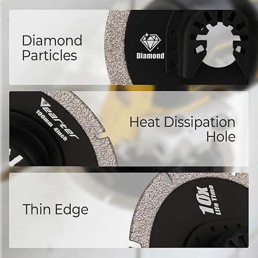 Diamond Oscillating Tool Blade 4PCS, 4" Circular Oscillating Saw Blades for Grit Grout Removal, Universal Quick Release Multitool Blades for Tile, Cement, Concrete, Masonry