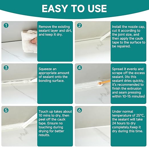 White Silicone Caulk for Bathroom & Kitchen, 5.29oz Waterproof Silicone Sealant for Shower, Countertops, Easy to Use with Tool, Stronger Adhesion, Shrink & Crack Proof (3Pack White)