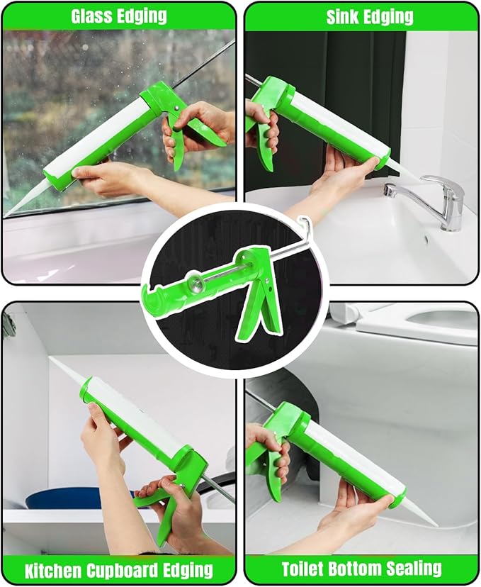 Holothurian Caulking Gun, Caulk Gun No Drip,Sealant Finishing Tool Grout Scraper for Kitchen Bathroom Window Sink Joint, 1/10 Gallon Cartridge, 10:1 Thrust Ratio, Green