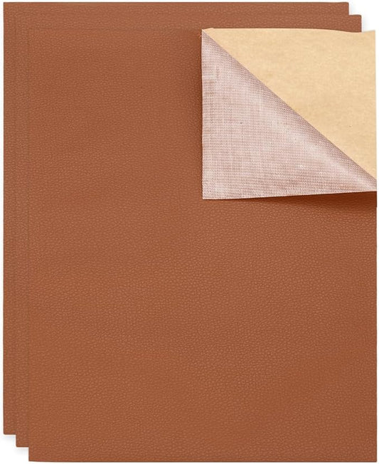 MECCANIXITY 3 Pcs Leather Repair Patch 10"x12" Self-Adhesive Leather Vinyl Repair Tape Kit for Furniture Couches Sofa Chair Car Boat Seats Jackets, Light Brown