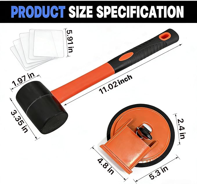Floor Gap Fixer Tool with Rubber Mallet & 5 Reusable Sticky Pads, Enhanced Suction Cup for Laminate, Vinyl & Hardwood Floor Repair