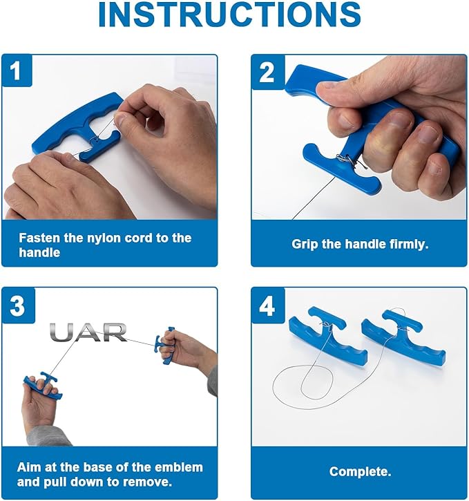 PSLER Blue Car Emblem Removal Tool, Plate Line Badge Remover - 1 Pair Kit with 5M High-Strength PE Cable for Vehicle Decal, Vinyl Wrap and Window Tint Installation