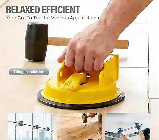 Floor Gap Fixer Tool, Cast Aluminum, Heavy Duty Flooring Repair Kit with Vacuum Suction Cup for Laminate, Vinyl, Wood and Tile Floors (Yellow)