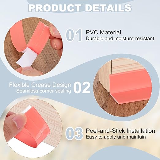 PATIKIL 1" x 16.4 ft Caulk Tape, Caulk Strips PVC Self Adhesive Caulking Tape Waterproof Edge Protectors for Bathroom Accessories Kitchen Countertop, Pink