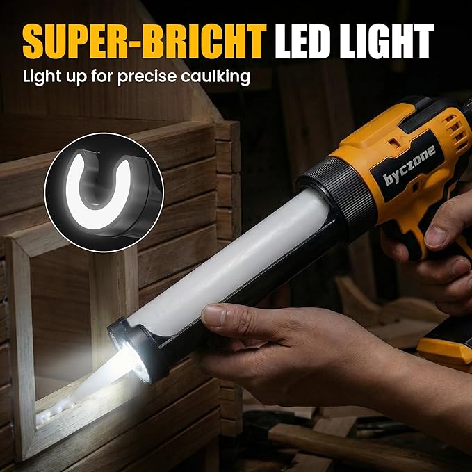 Electric Caulking Gun Compatible With Dewalt 20V Max Battery, 10 Oz Cordless Caulk Gun with 6 Adjustable Speed, LED Light, Battery Powered Caulking Gun for Filling, Sealing, Repair (TOOL ONLY)