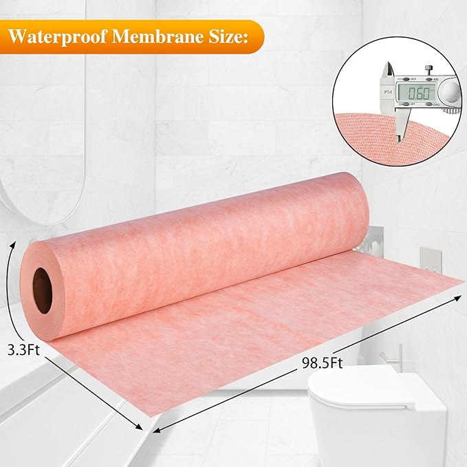 Waterproof Membrane Band for Shower, Tile Waterproofing Membrane Underlayment for Shower Wall Tile Floor Bathroom Kitchen Sauna Steam Room, 3.3Ft x 98.5Ft,323 Sq Ft,23.6 Mil Thick