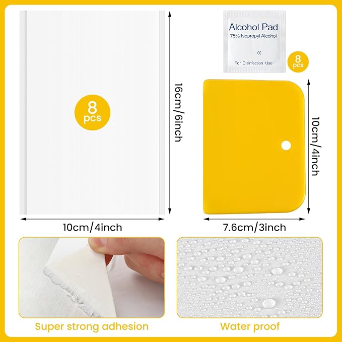 Repair Patch Kit 8 Pcs RV Roof Tapes White 4 x 6 Inches RV Repair Sealant Tapes with Wipes & Scraper Set for Stop Camper Roof Leaks Weatherproof Waterproof for Camper Trailer Boat