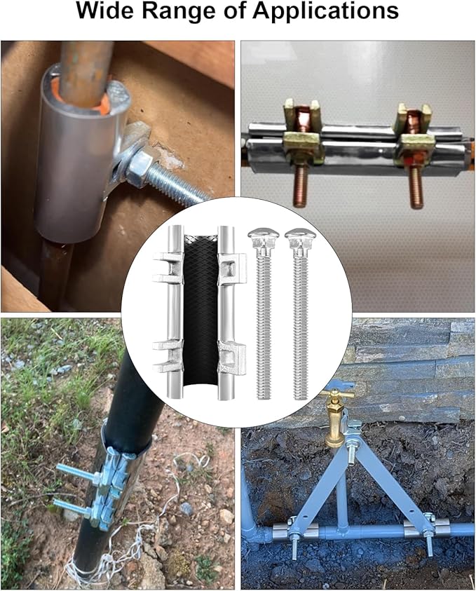 2” X 6” Pipe Repair Clamp for Repairing Leaks in Water Pipes or Copper Pipes, Double Bolt Clamp, Stainless Steel, Fits 2"Galvanized Pipe