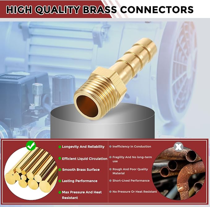 Pack of 2 Brass Hose Barb Fittings Adapter Connector 6mm Hose Barb to M10x1 Male Fittings for Home Machines, Massage Bathtubs, and Irrigation Systems