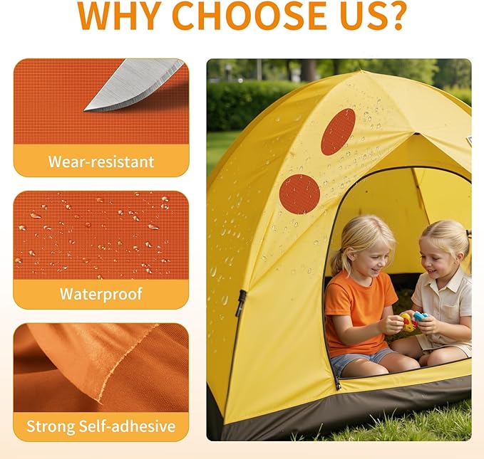 Waterproof Self-Adhesive Fabric Repair Tape - Tent Repair Kit,4pcs Nylon Fabric Patches for Jacket, Clothes, Puffer Down Jacket,Sleeping Bag, Outdoor Gear Tenacious Repairs Tape, Orange