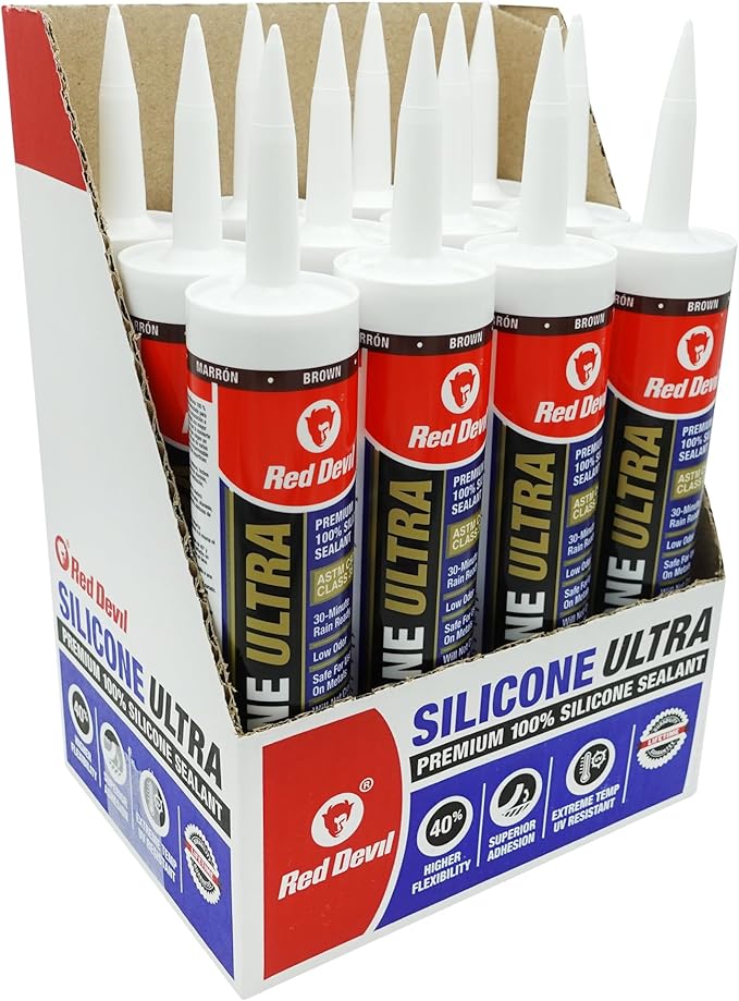 Red Devil 078040 Silicone Ultra 100% RTV Silicone Sealant, 10.1 oz., Brown, 12 Pack
