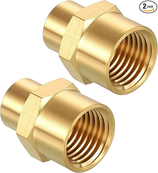 Pack of 2, 1/4" FeMale NPT to 1/8" FeMale NPT Solid Brass Pipe Fitting Coupler, Brass Coupling Hose Fittings Adapter for Pipe Leak Repair, Bathroom Remodeling, Tool Extensions