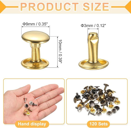 uxcell 120Set Leather Rivets, 9mm Double Cap Rivet Tubular Metal Studs Repairs Decoration Craft Accessories for Repair Decorate Leather Craft Belt Bag Shoes Purse Belts, 4 Color