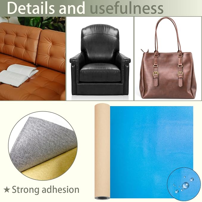 Leather Repair Patch for Furniture, 12×54 Inch Self Adhesive Leather Repair Tape, 1 Roll Vinyl Leather Repair Kit for Sofa Jackets Couches Handbags Kitchen Stools Luggage (Light Blue)