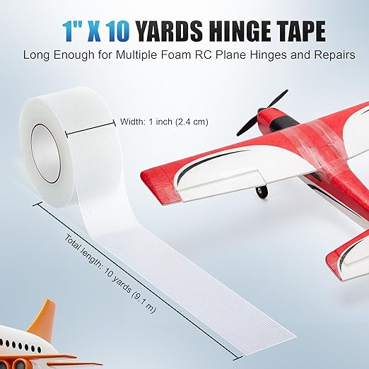 1" x 10 Yards Foam RC Plane Hinge Tape, Model Airplane Hinge Control Surface Tape for Aileron Elevator Rudder, Flexible Transparent Adhesive for Foam RC Airplane Repair, 1 Roll