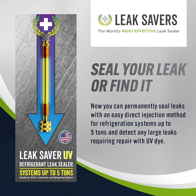 Leak Saver Direct Inject UV - Refrigerant Leak Sealer with Added UV Dye to Detect Large Leaks - for AC, Refrigeration, and Automotive Systems Up to 5 Tons - Compatible with All Refrigerants - 3 Packs
