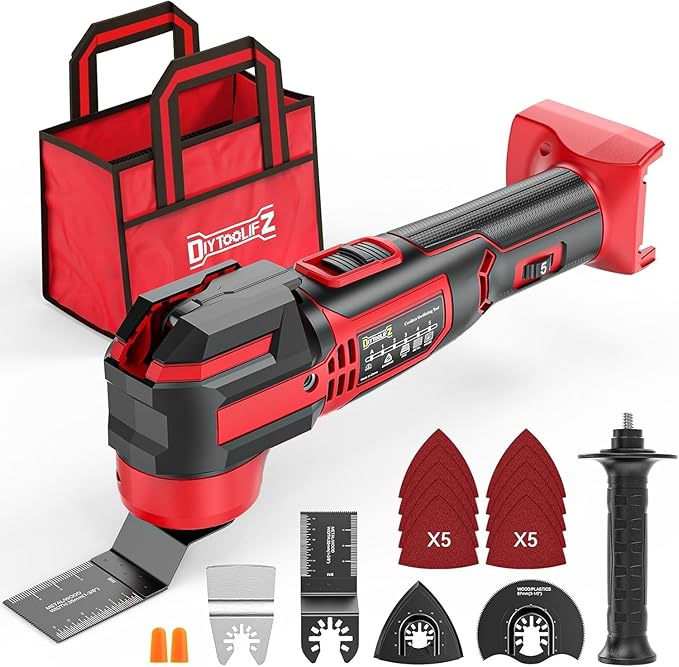 Cordless Oscillating Tool Compatible with Milwaukee 18V Battery(Tool Only), 21,000 OPM Upgraded Brushless 18V Oscillating Multi-tool with 6 Speed, LED Light, DIYtoolifz 4.5° Oscillating Tool for Wood