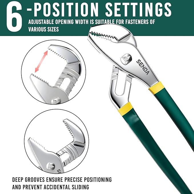 SENDA 10-Inch Groove Joint Pliers, 6 Jaw Positions Adjustable Tongue and Groove Water Pump Pliers, Premium CRV Steel Heavy Duty Tool for Plumbing, Home & Industrial Repair
