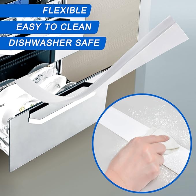 Silicone Stove Counter Gap Cover (2 Pack),Easy Clean Heat Resistant Wide & Long Kitchen Stove Gap Filler,Seals Spills Between Counters, Oven, Stovetops, Washing Machines, Washer, Dryer(25in, White)