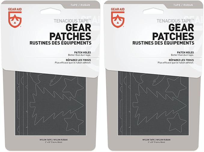 GEAR AID Tenacious Tape Gear Patches for Jacket Repair, Black Nylon, Camping, 3" x 20", 2 Pack