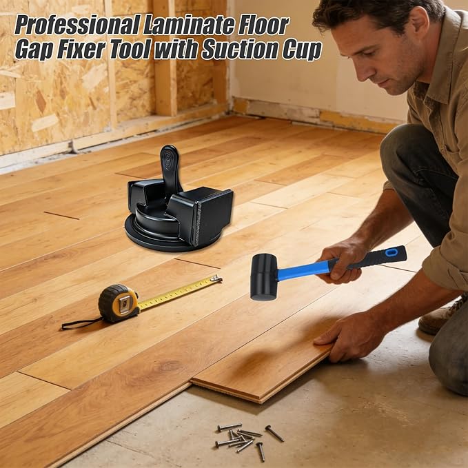 Floor Gap Fixer Tool for Laminate Floor Gap Repair,Floor Repair Kit with Suction Cup and Mallet,Perfect for Floor Gap Closing Repair Tool,Not Suitable for Scraped Surface Floor（Double headed black） ﻿